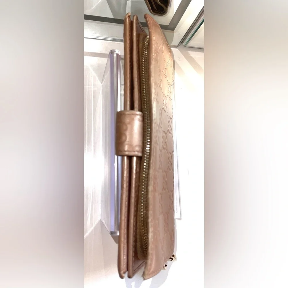 Gucci Guccissima GG Rose Gold Long Bifold Continental Wallet Zip Snap Shima